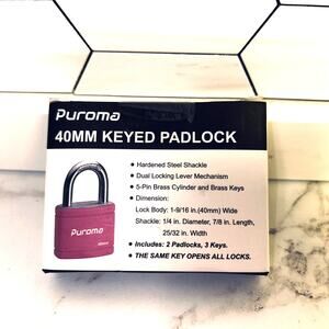 Puroma 2-Pack 40mm Pink Keyed Padlocks Keyed Alike w/ 3 Keys Locker Gate Toolbox